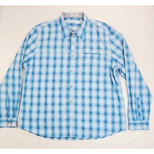 Calvin Klein Size 2XL Mens Blue White Check Logo Tag Long Sleeve Cotton Shirt